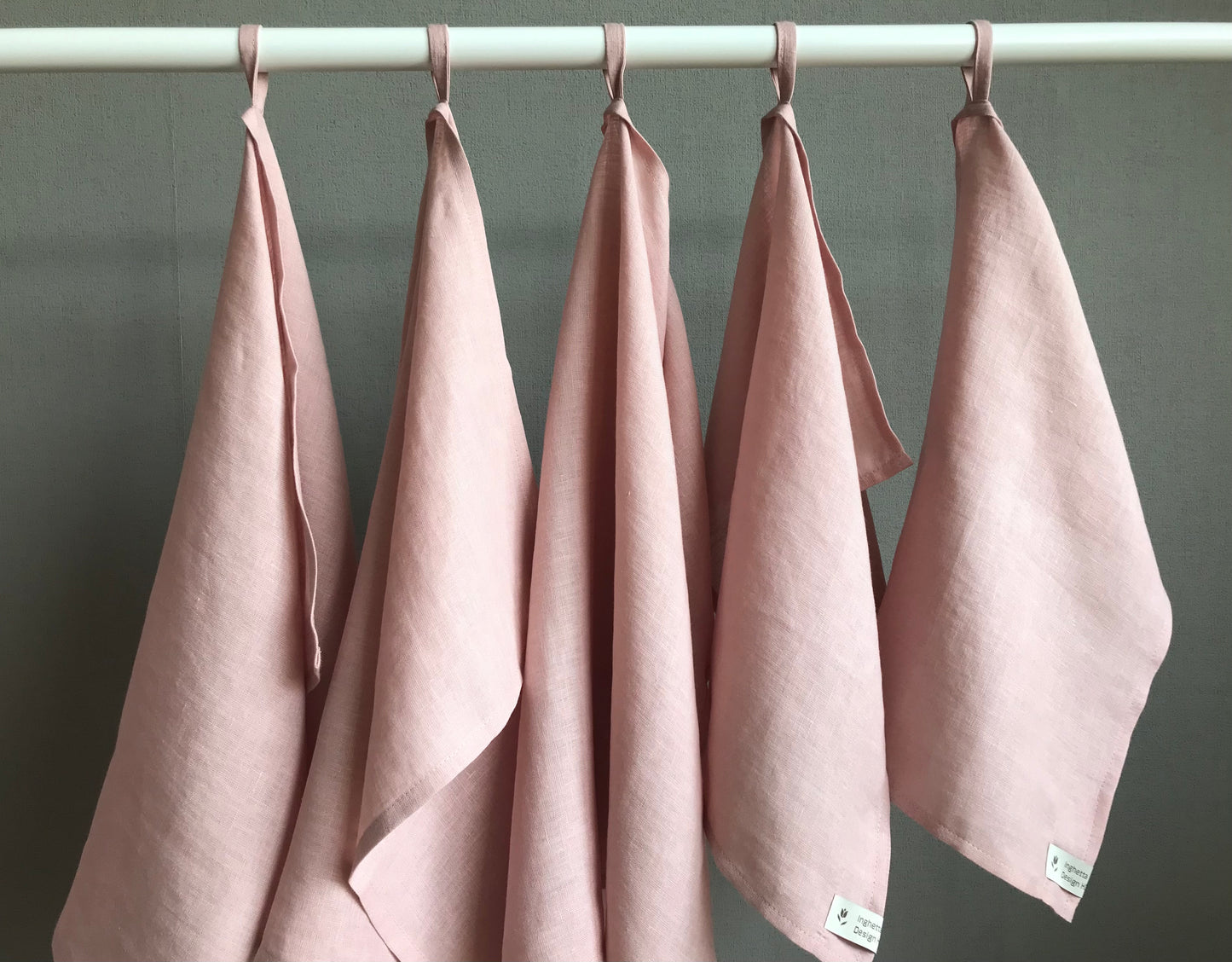 100% linen tea towel. Dish kitchen towel. Fade Pink