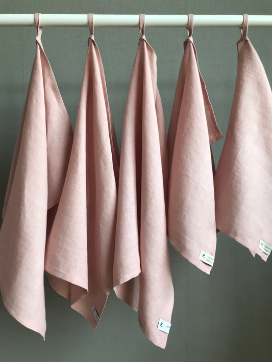 100% linen tea towel. Dish kitchen towel. Fade Pink