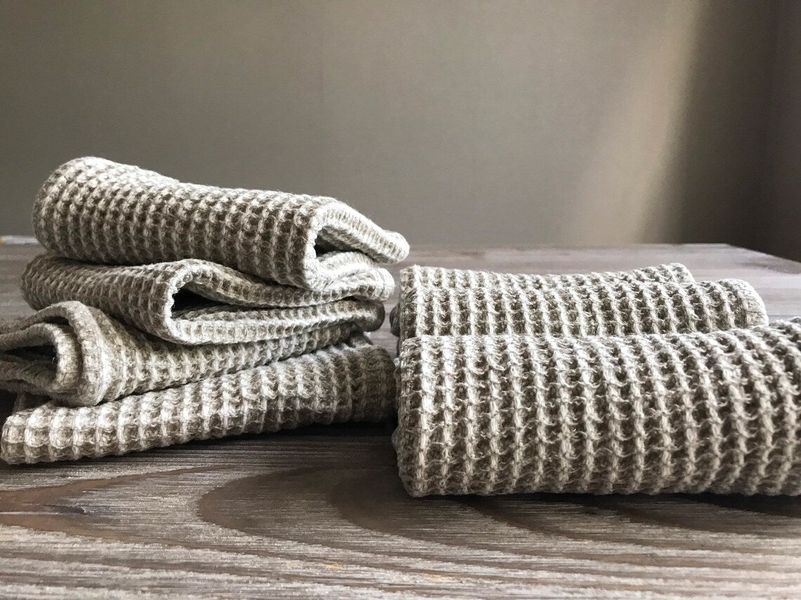 Kitchen linen dish cloth. Set of 4. Waffle natural linen
