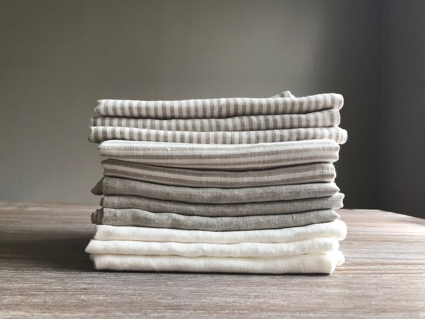 100% linen tea towel. Dish kitchen towel. Beige Stripes