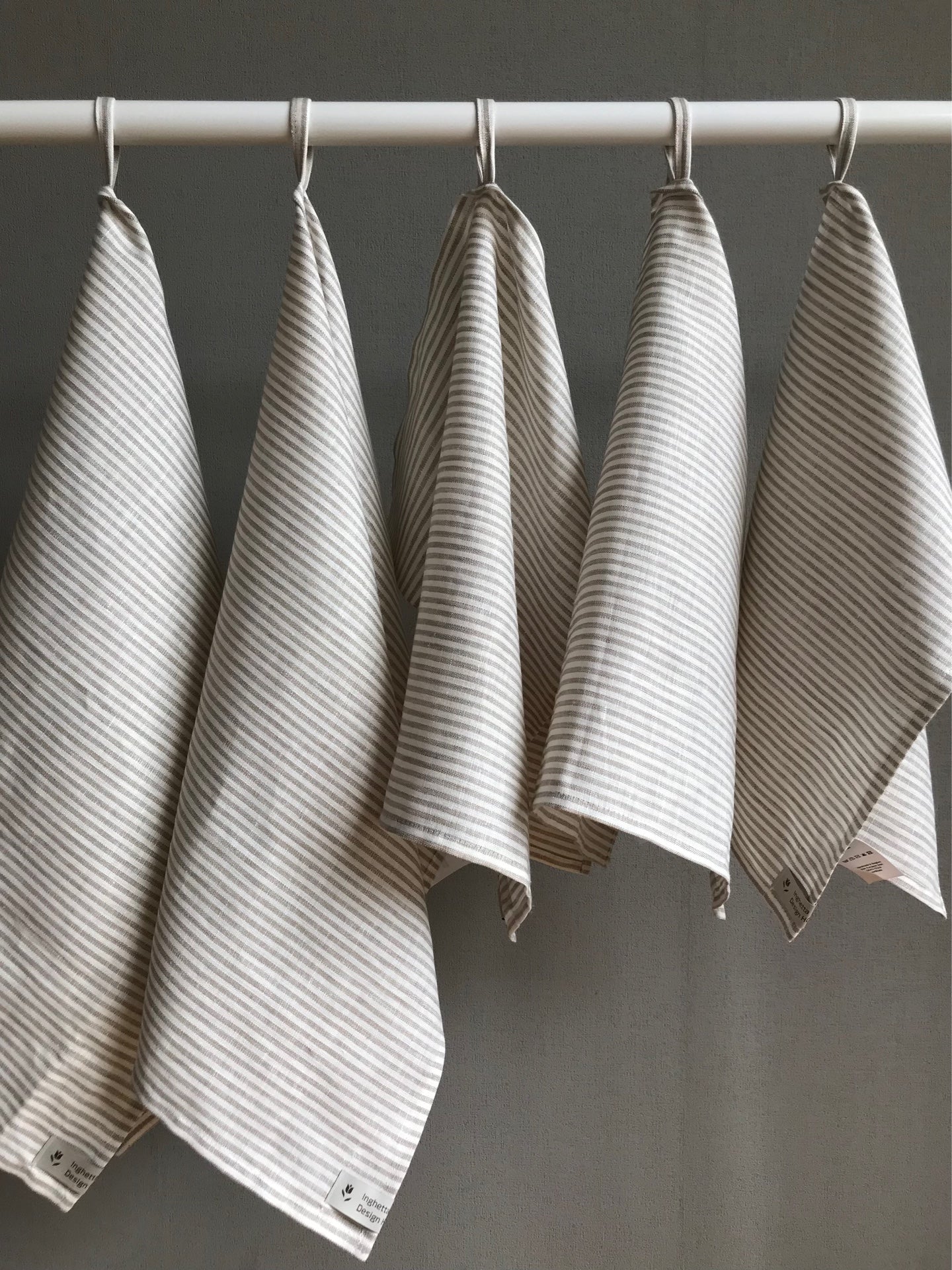 100% linen tea towel. Dish kitchen towel. Beige Stripes