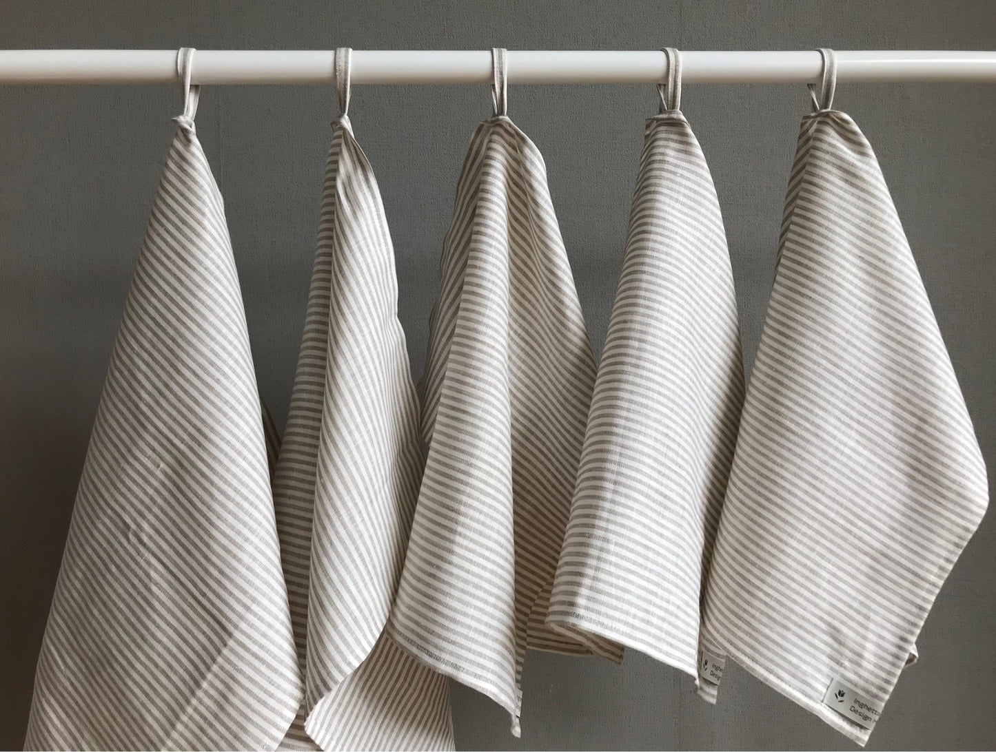 100% linen tea towel. Dish kitchen towel. Beige Stripes