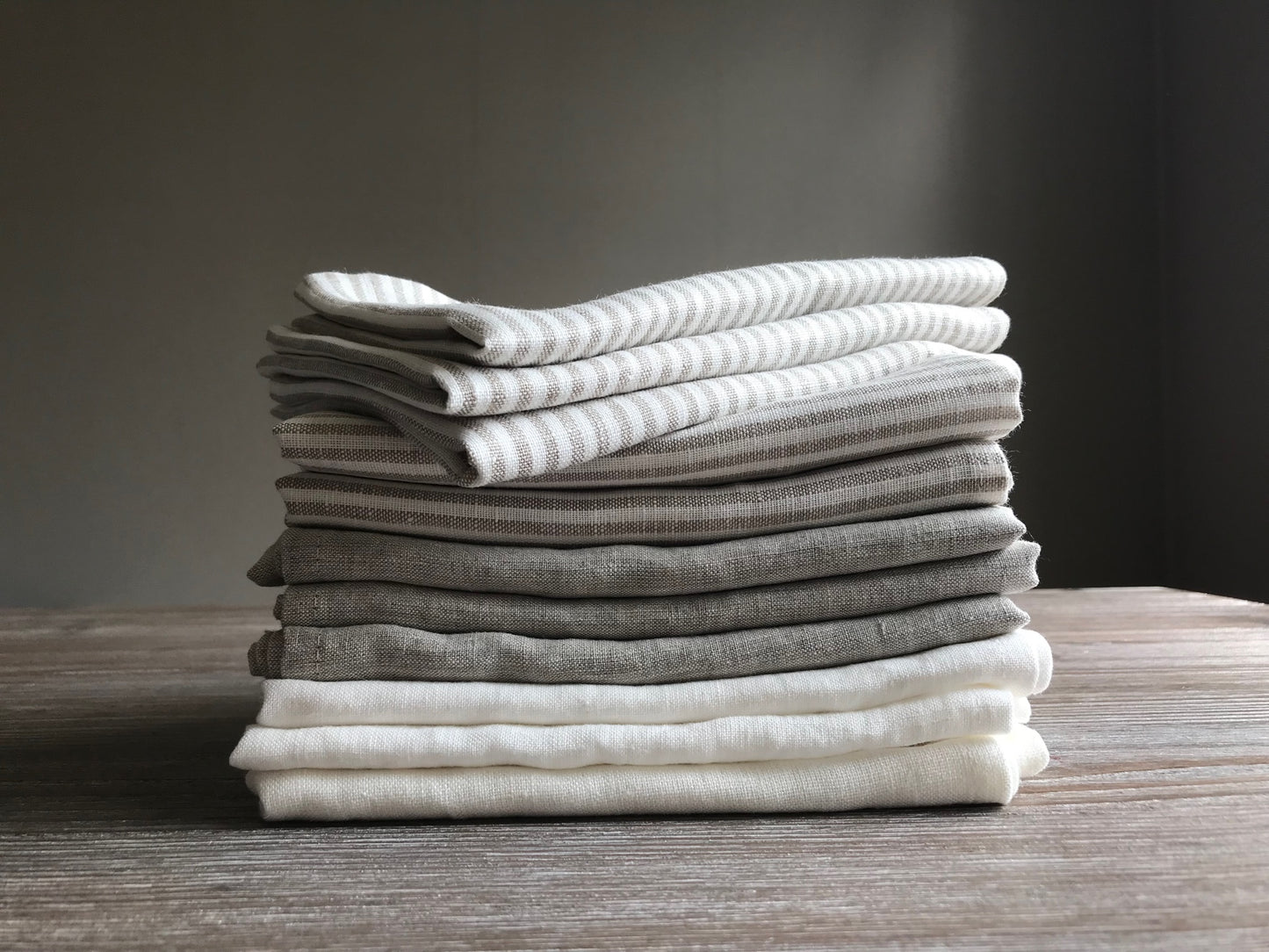 100% linen tea towel. Dish kitchen towel. Beige Stripes