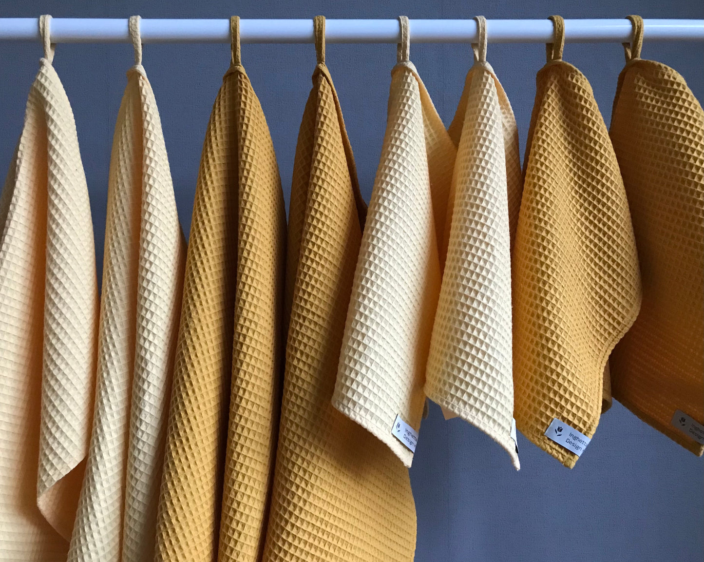 Cotton waffle kitchen towels. Hand towel. Honey Yellow