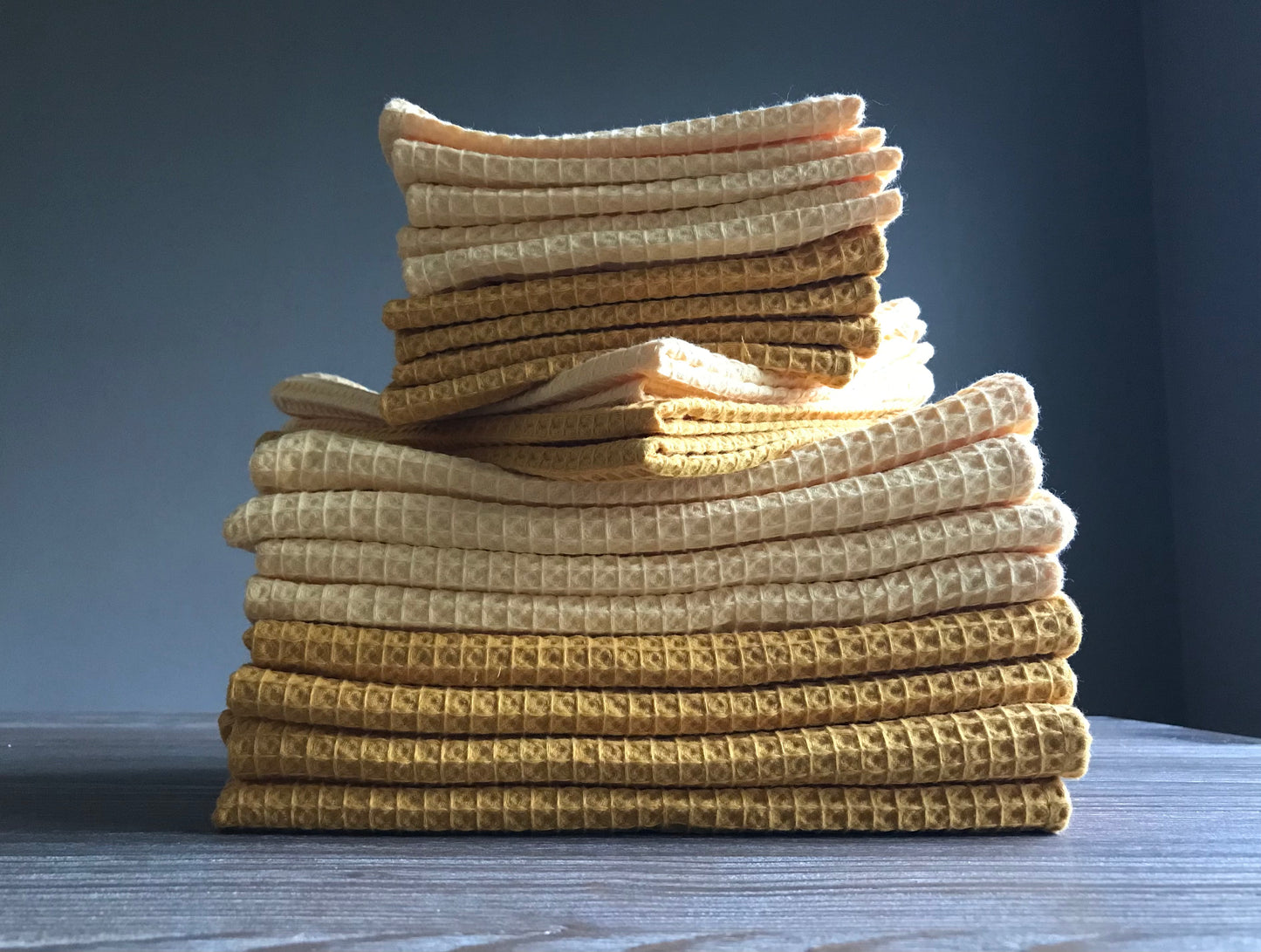 Cotton waffle kitchen towels. Hand towel. Honey Yellow