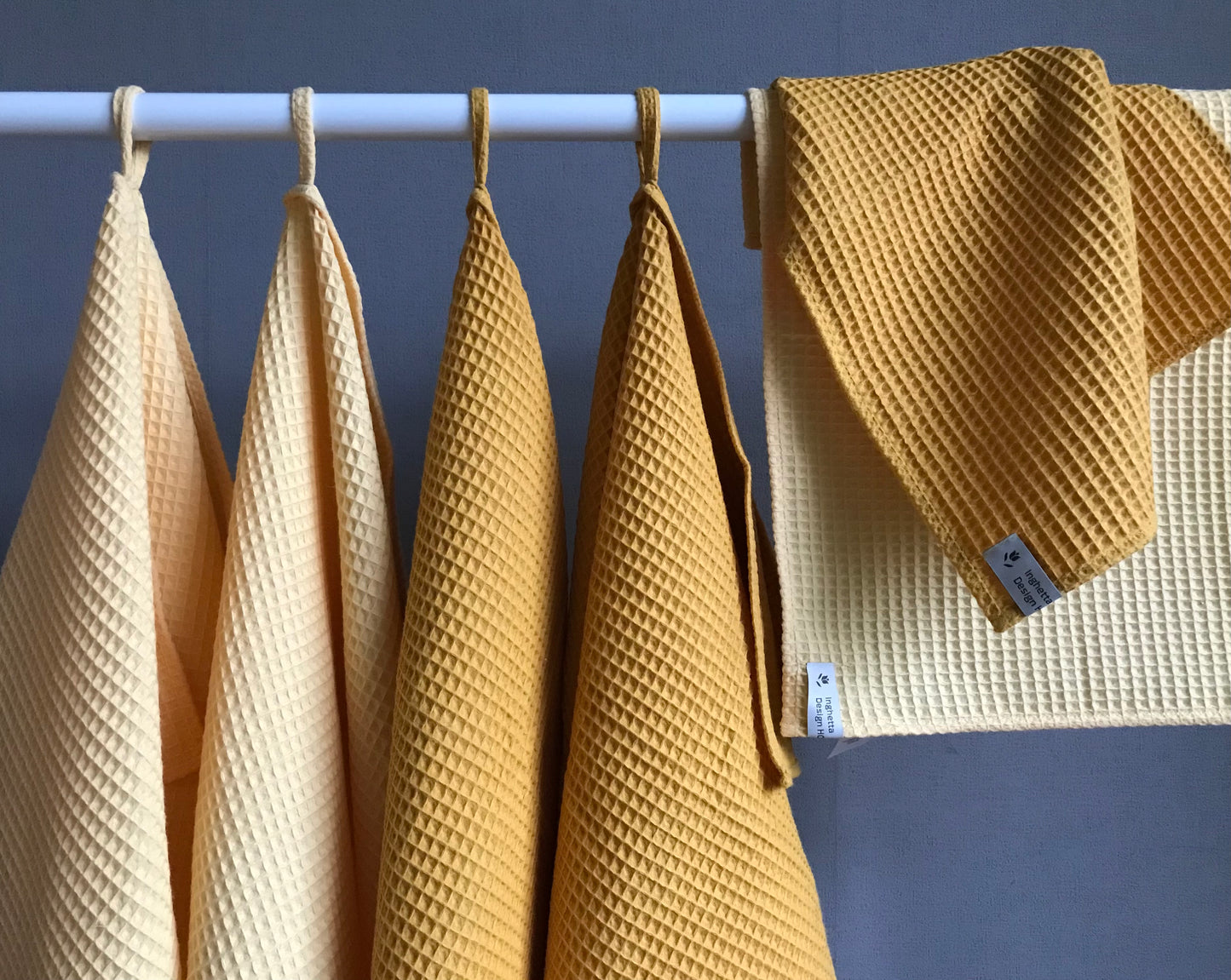Cotton waffle kitchen towels. Hand towel. Honey Yellow