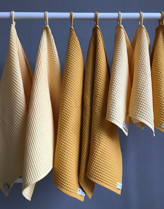 Cotton waffle kitchen towels. Hand towel. Honey Yellow