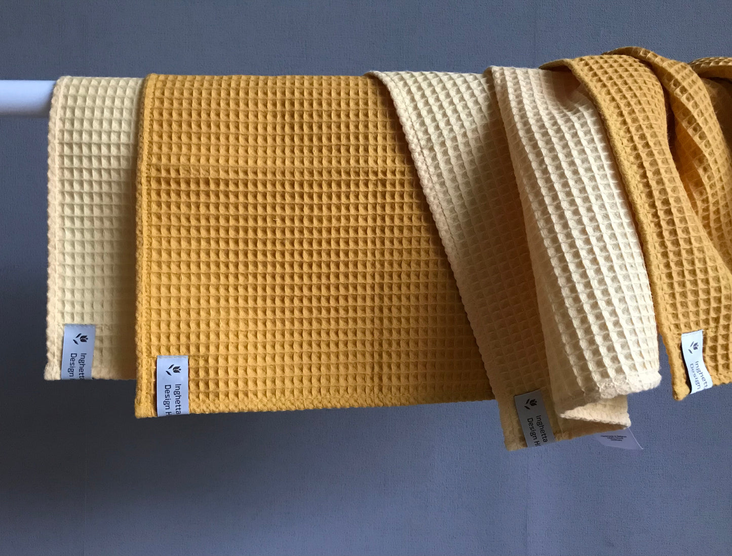 Cotton fingertips towel. Waffle weave small towels. Honey Yellow