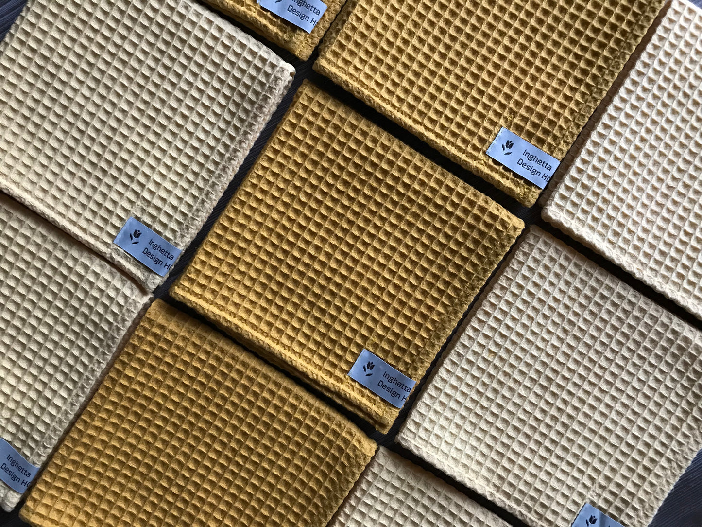 Cotton fingertips towel. Waffle weave small towels. Honey Yellow