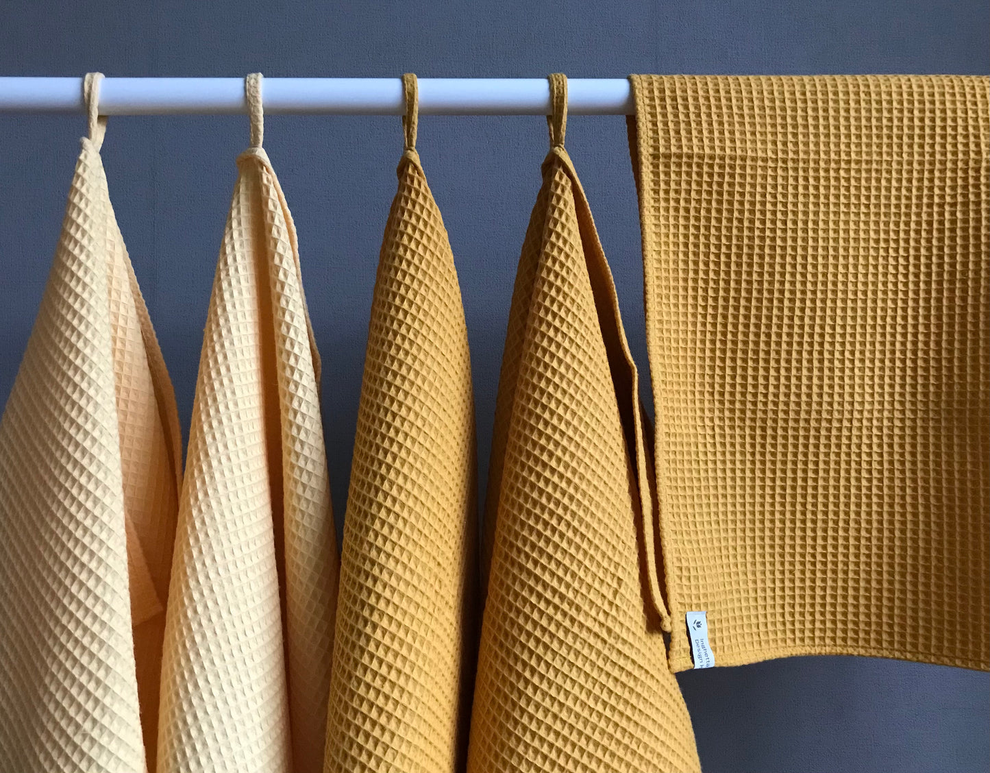 Cotton waffle kitchen towels. Hand towel. Honey Yellow