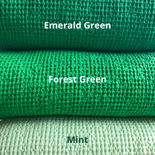 Waffle linen bath hand towels. Assorted colors, different sizes.