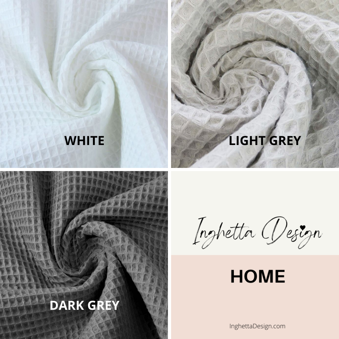 Cotton fingertip waffle weave towel. Assorted white gray colors