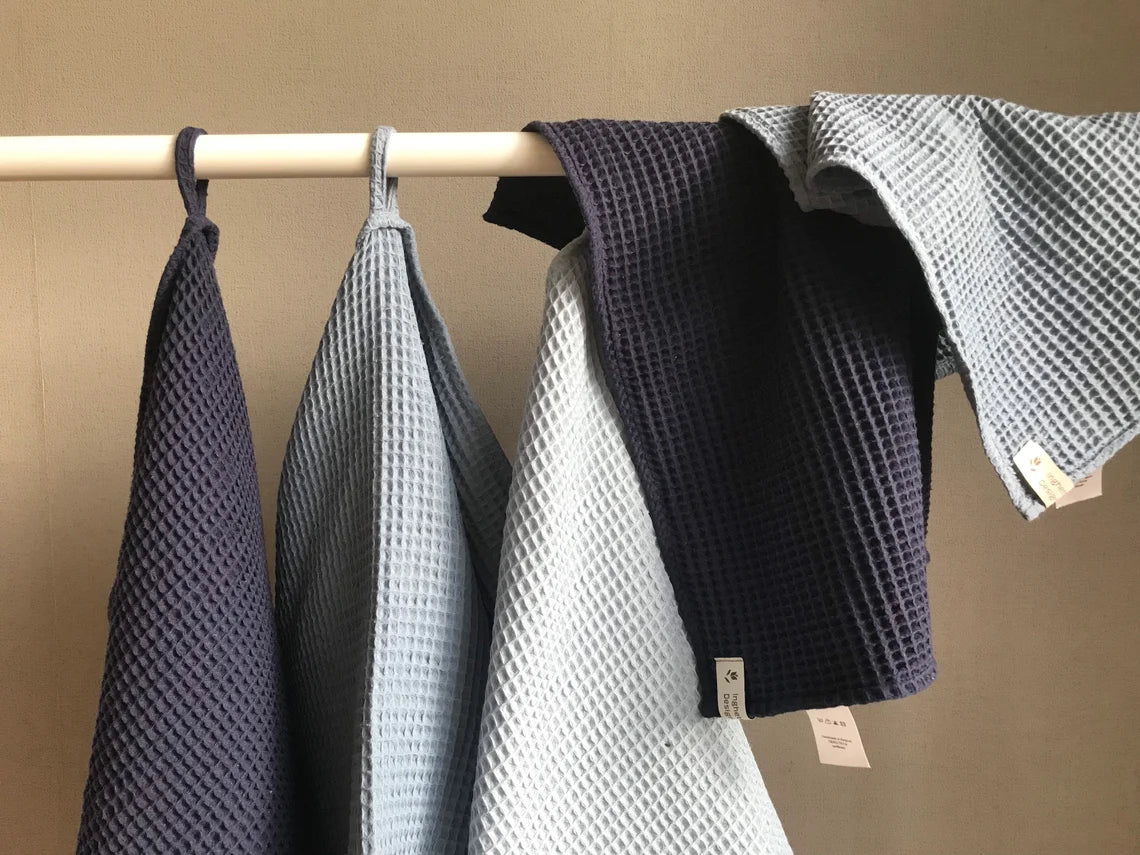 Cotton waffle kitchen towels. Hand towel. Blue