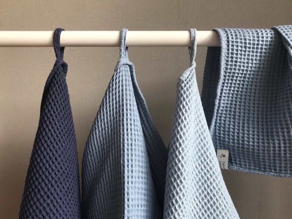 Cotton waffle kitchen towels. Hand towel. Blue