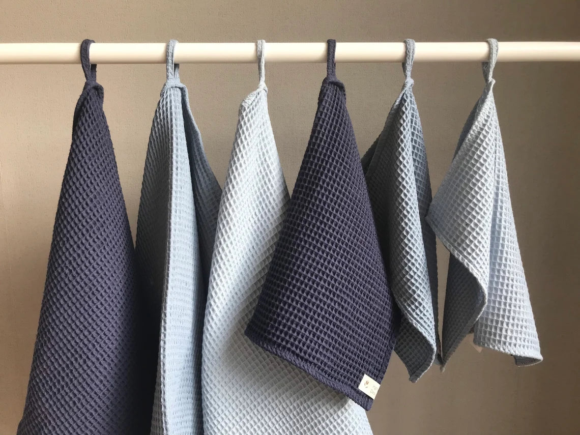 Cotton waffle kitchen towels. Hand towel. Blue