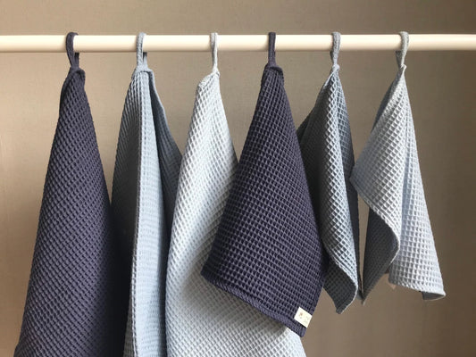 Cotton waffle kitchen towels. Hand towel. Blue