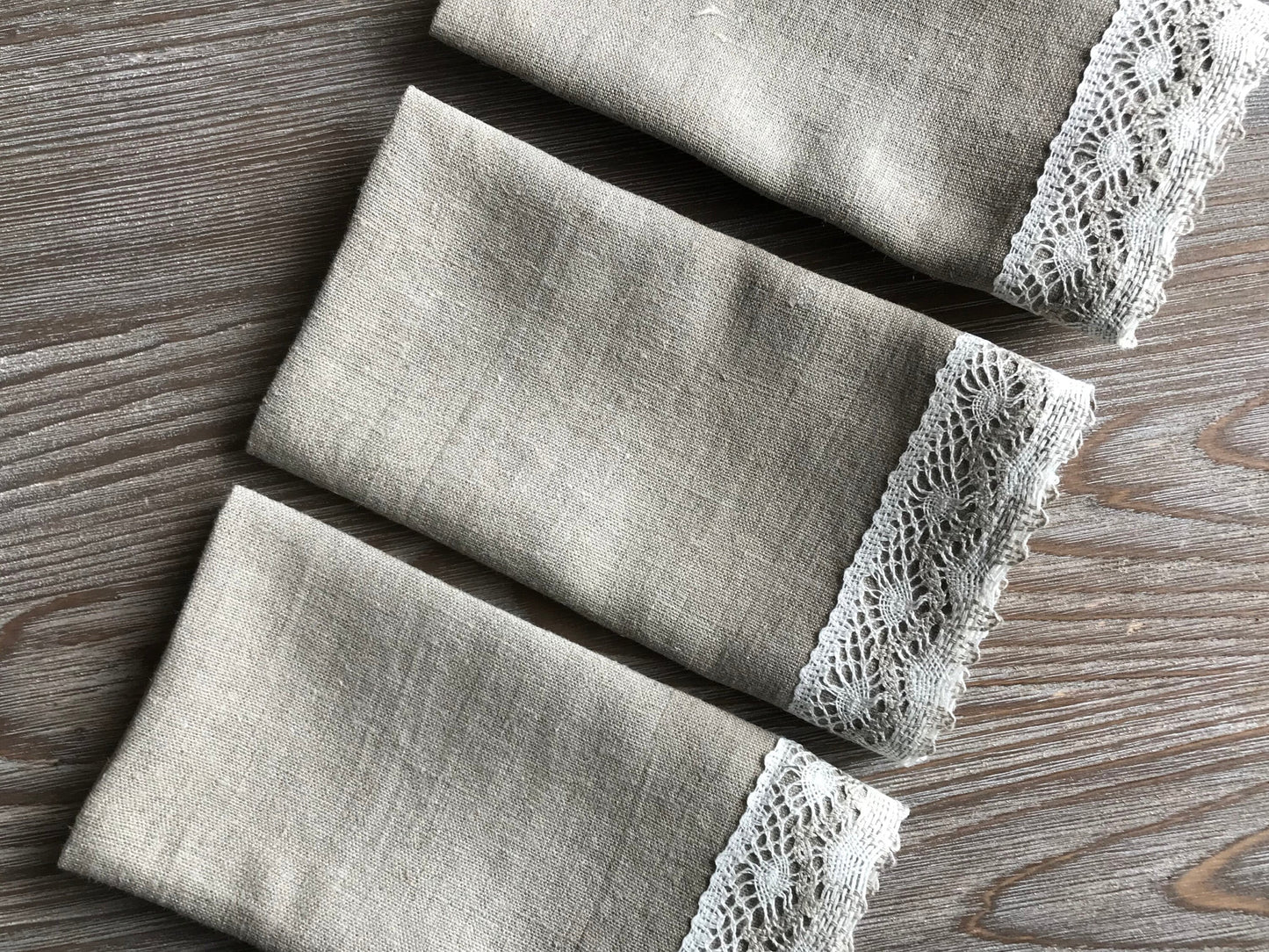 Linen napkins with lace. Natural linen color