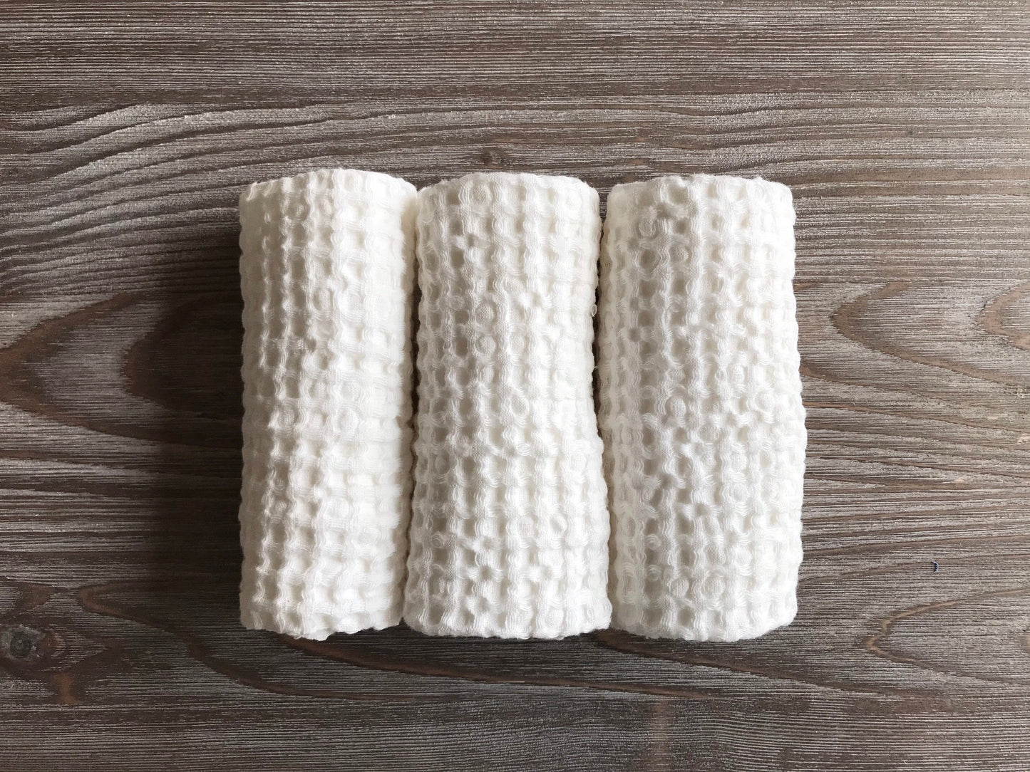 Fingertip waffle linen towels. Linen cotton blend. White.