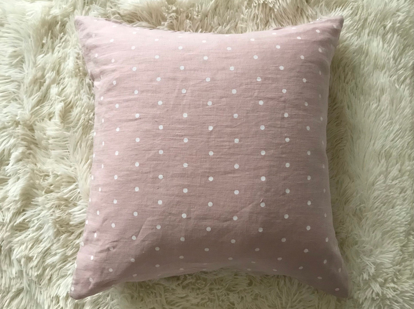 100% linen pillow cushion cover. Pink polka dots
