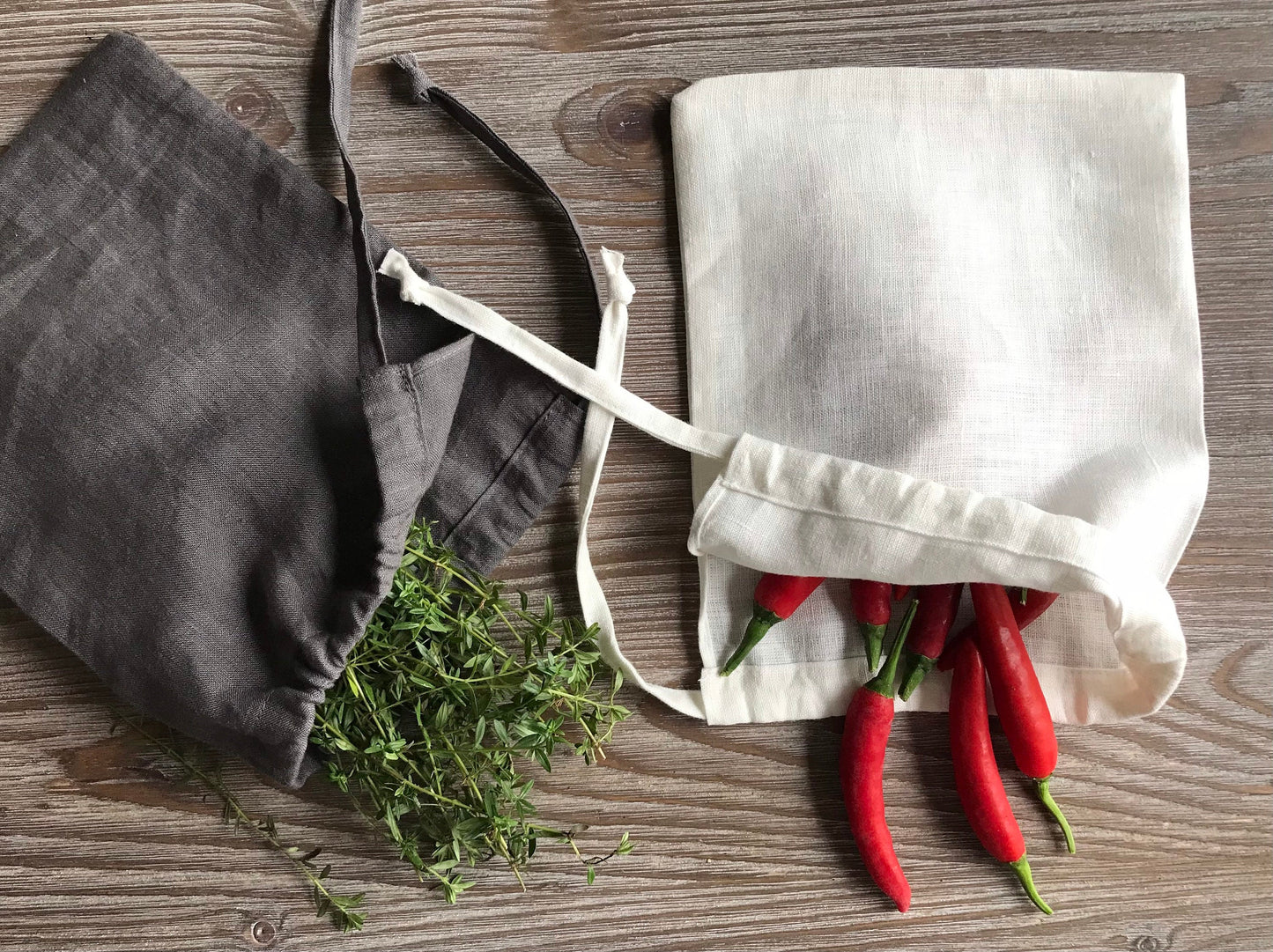 Reusable linen kitchen storage bag. Food storage bag. Assorted colors