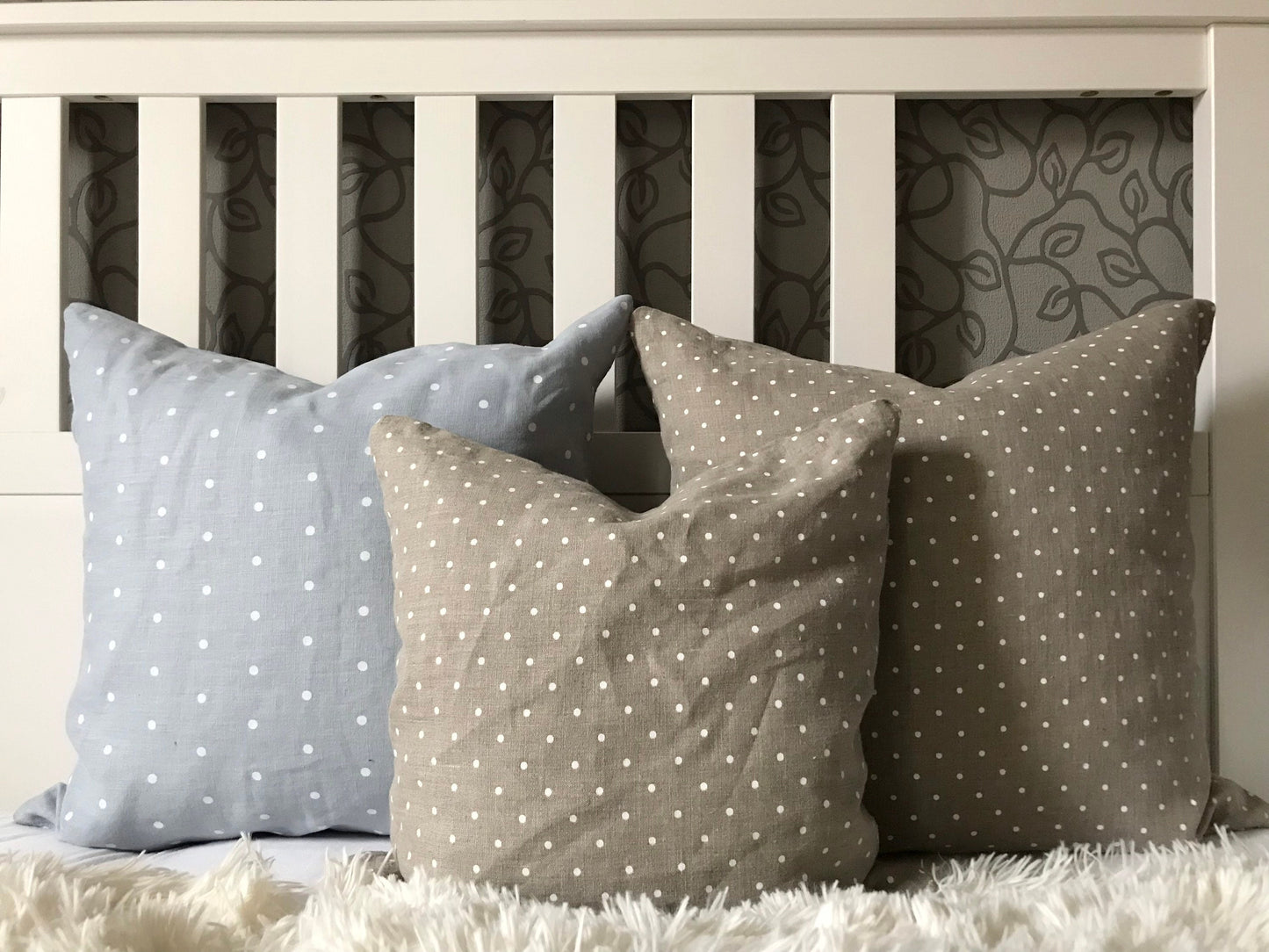 100% linen pillow cover. Brown polka dot