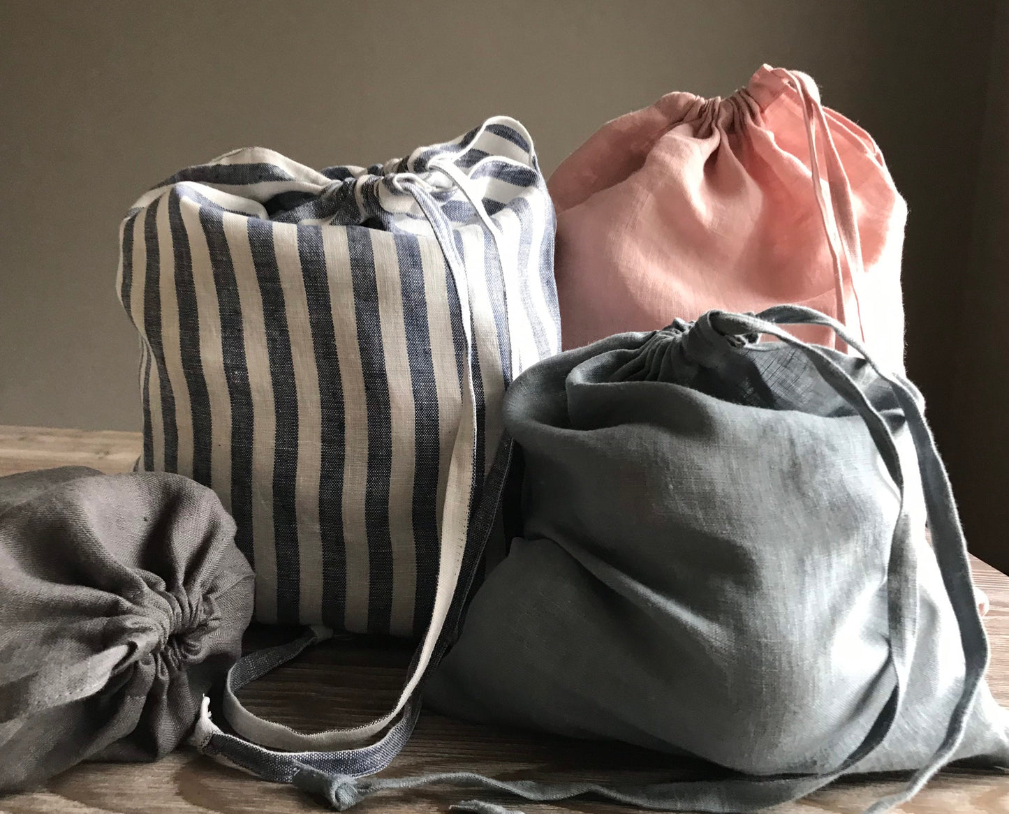 Reusable linen kitchen storage bag. Food storage bag. Assorted colors