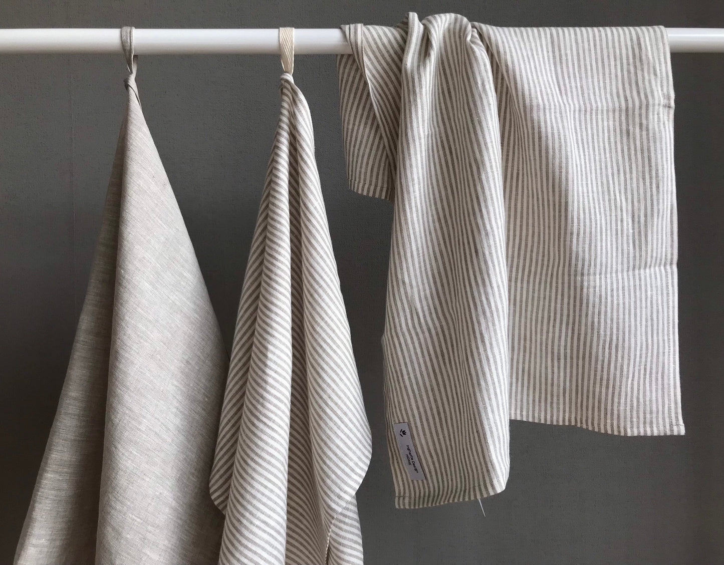 100% linen tea towel. Kitchen towel. Natural linen, beige stripes
