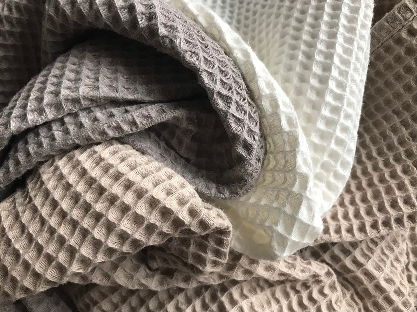 Cotton waffle weave tea towels. Kitchen hand towel. Beige