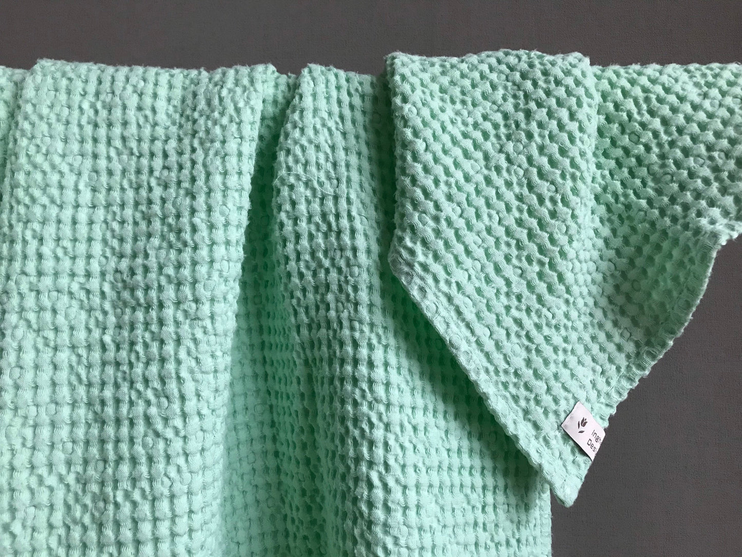 Waffle linen bath hand towels. Assorted colors, different sizes.