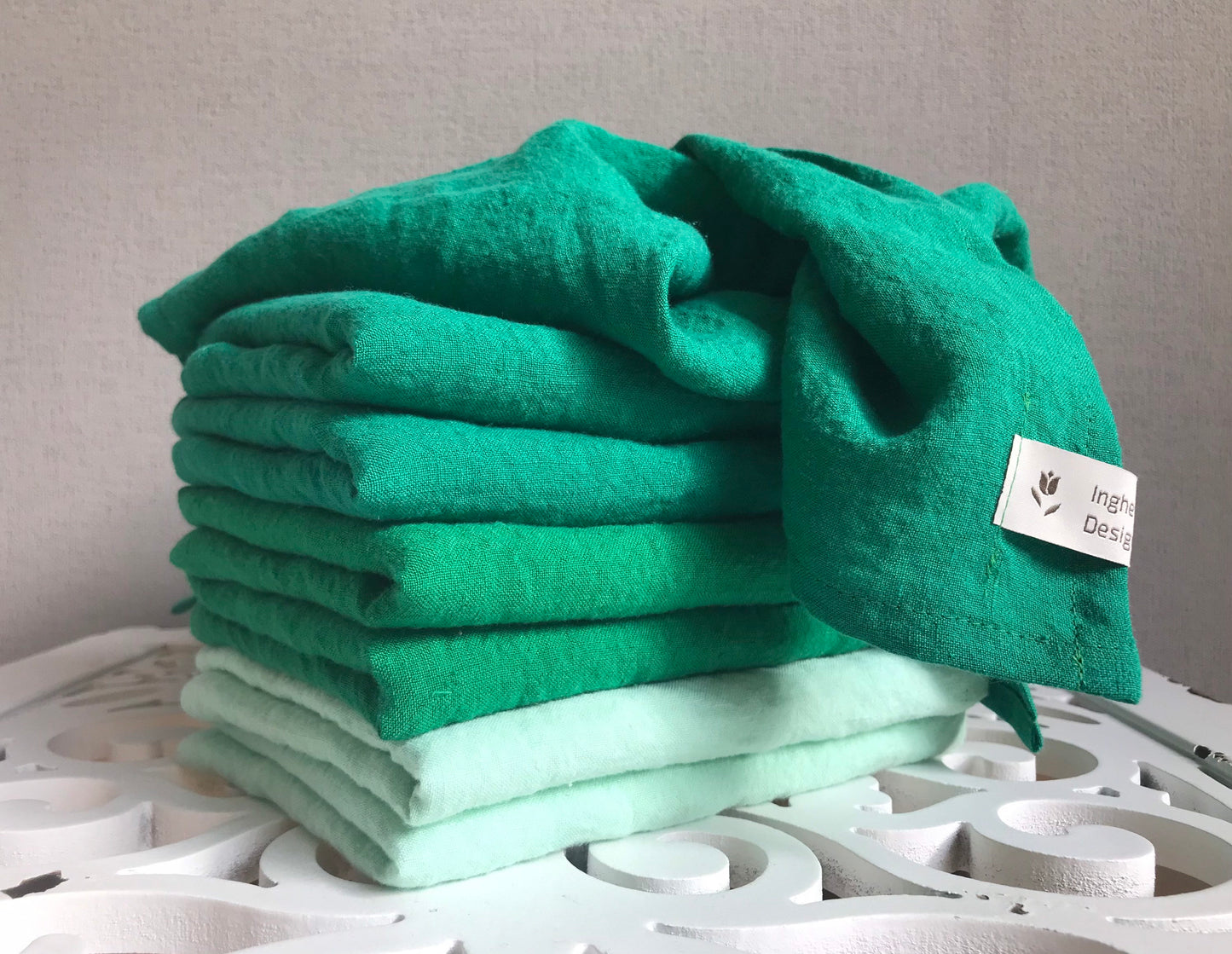100% linen tea towels. Kitchen towels. Emerald green mint