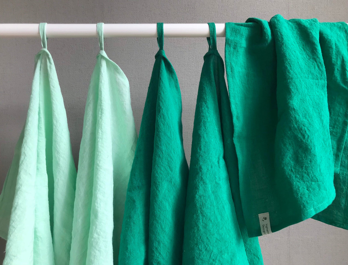 100% linen tea towels. Kitchen towels. Emerald green mint