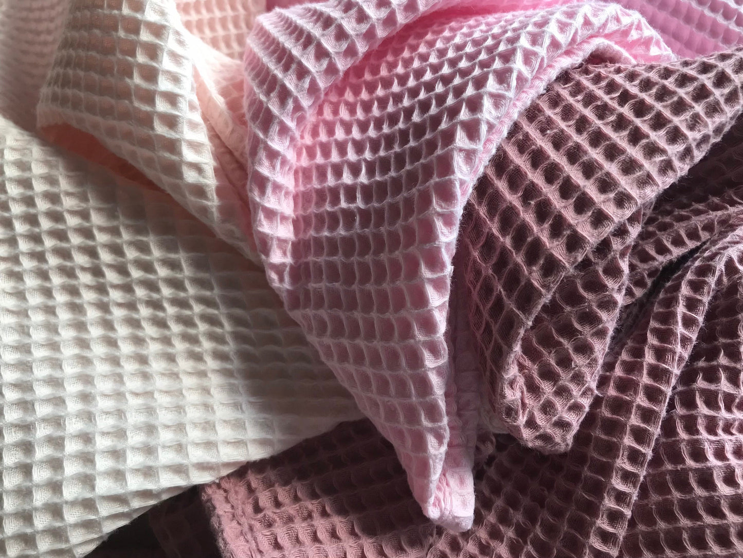 Cotton waffle kitchen towels. Hand towel. Pink
