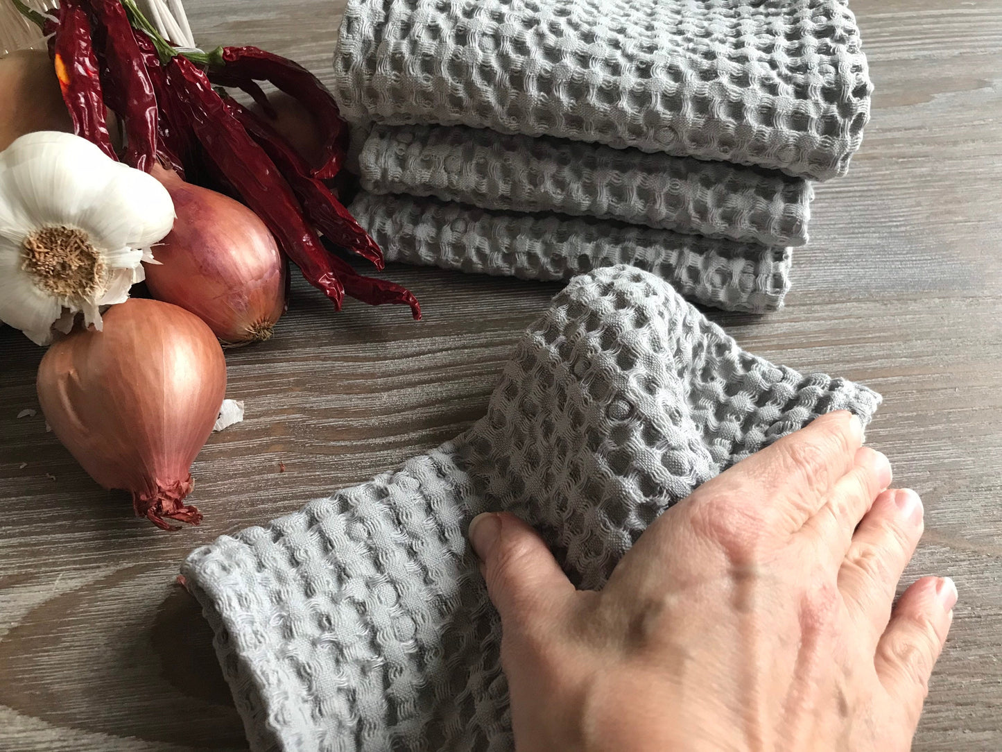 Kitchen linen dish cloth. Set of 4. Light gray