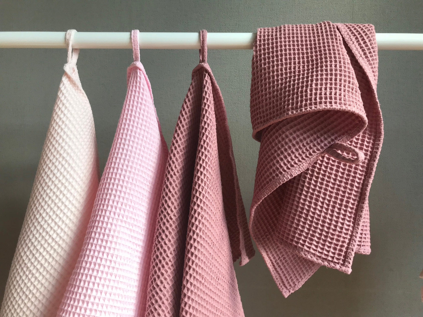 Cotton waffle kitchen towels. Hand towel. Pink