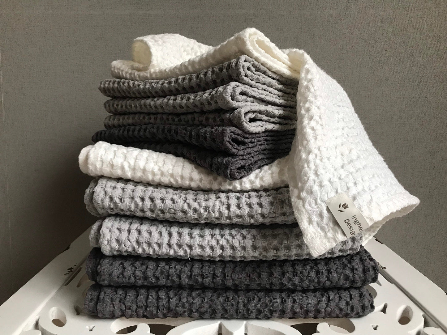 Linen waffle hand towel. Assorted colors.