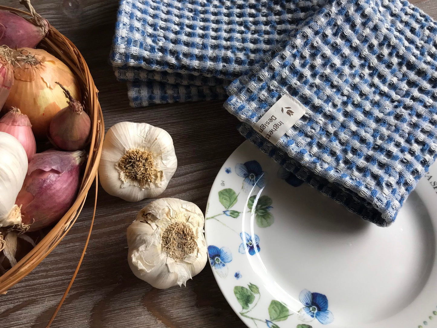 Kitchen linen dish cloth. Set of 4. Blue-white