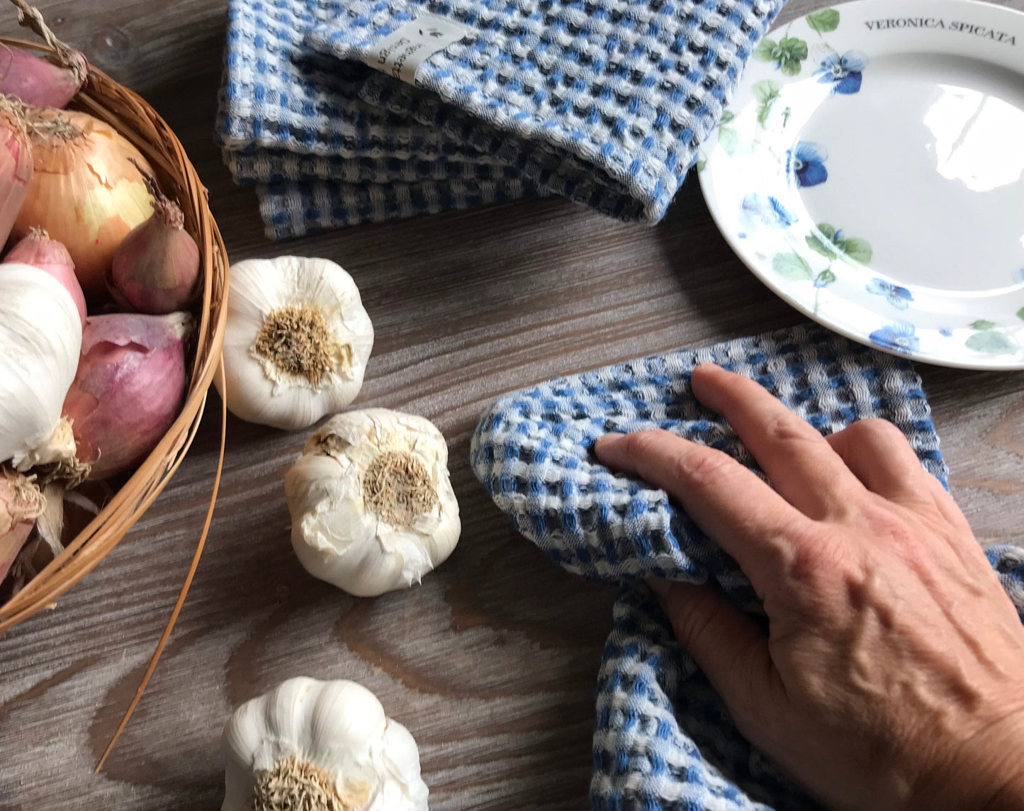 Kitchen linen dish cloth. Set of 4. Blue-white