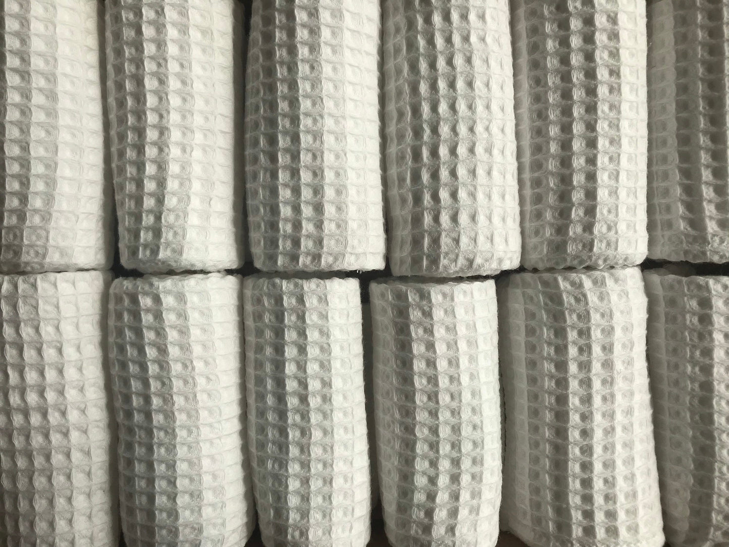 Set of 12 cotton fingertip towels. Waffle weave ecological towels. White
