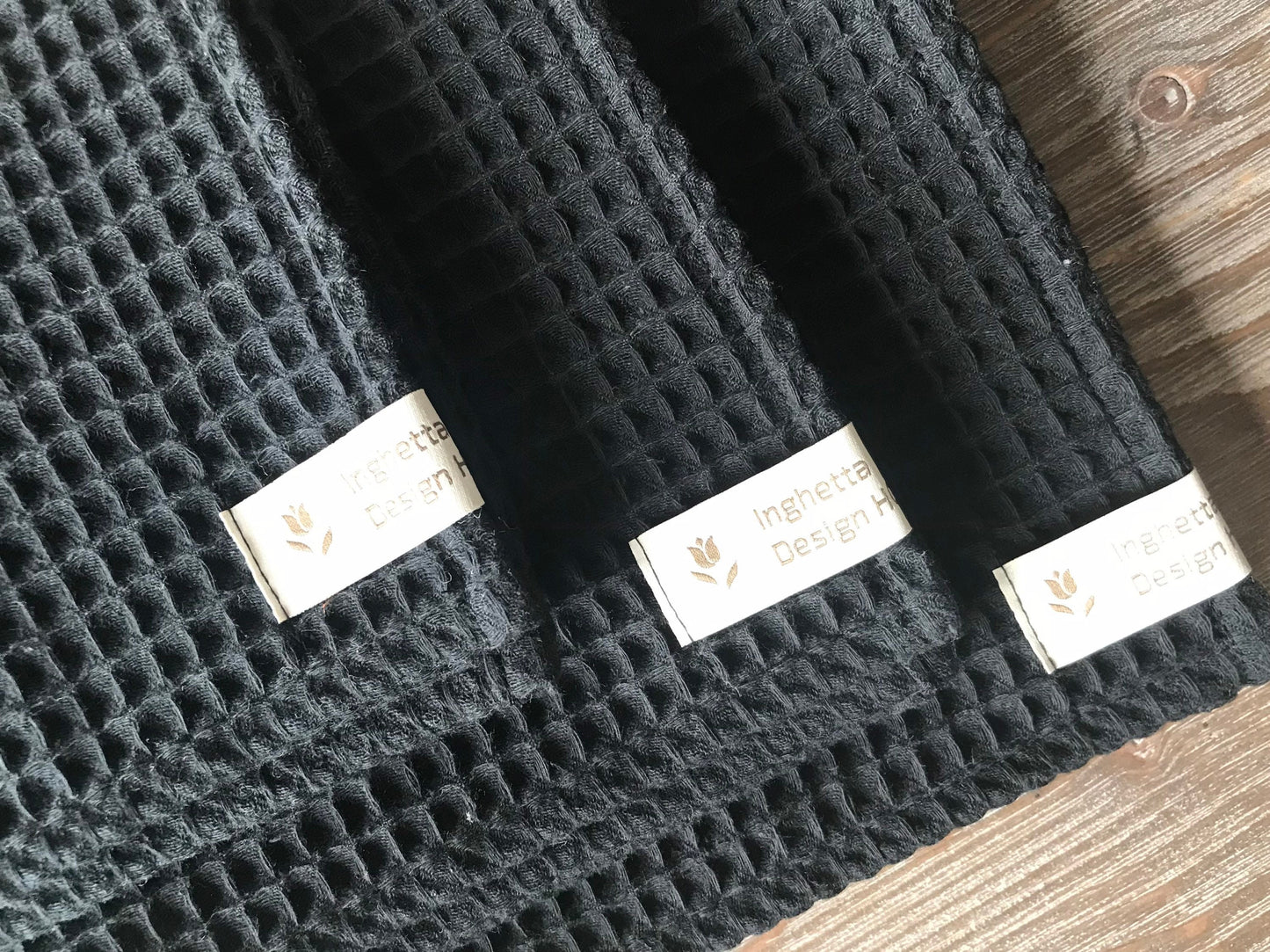 Cotton waffle towel. Kitchen Hand Towel. Charcoal black.