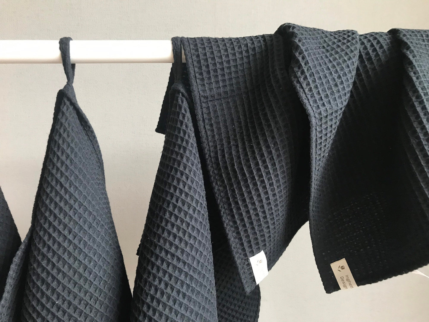 Cotton waffle towel. Kitchen Hand Towel. Charcoal black.