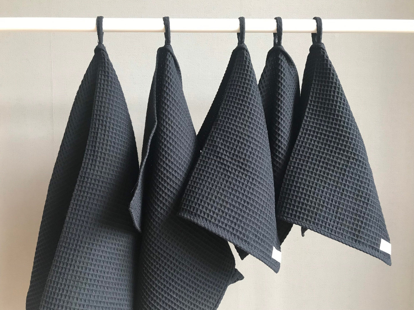 Cotton waffle towel. Kitchen Hand Towel. Charcoal black.