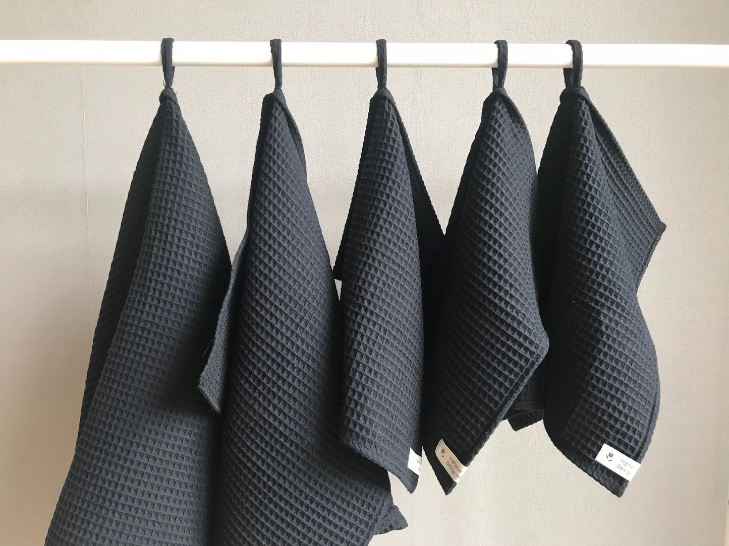Cotton waffle towel. Kitchen Hand Towel. Charcoal black.