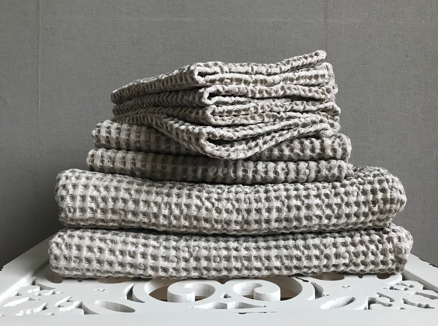 Waffle linen bathroom towel. Eco-friendly sustainable textile