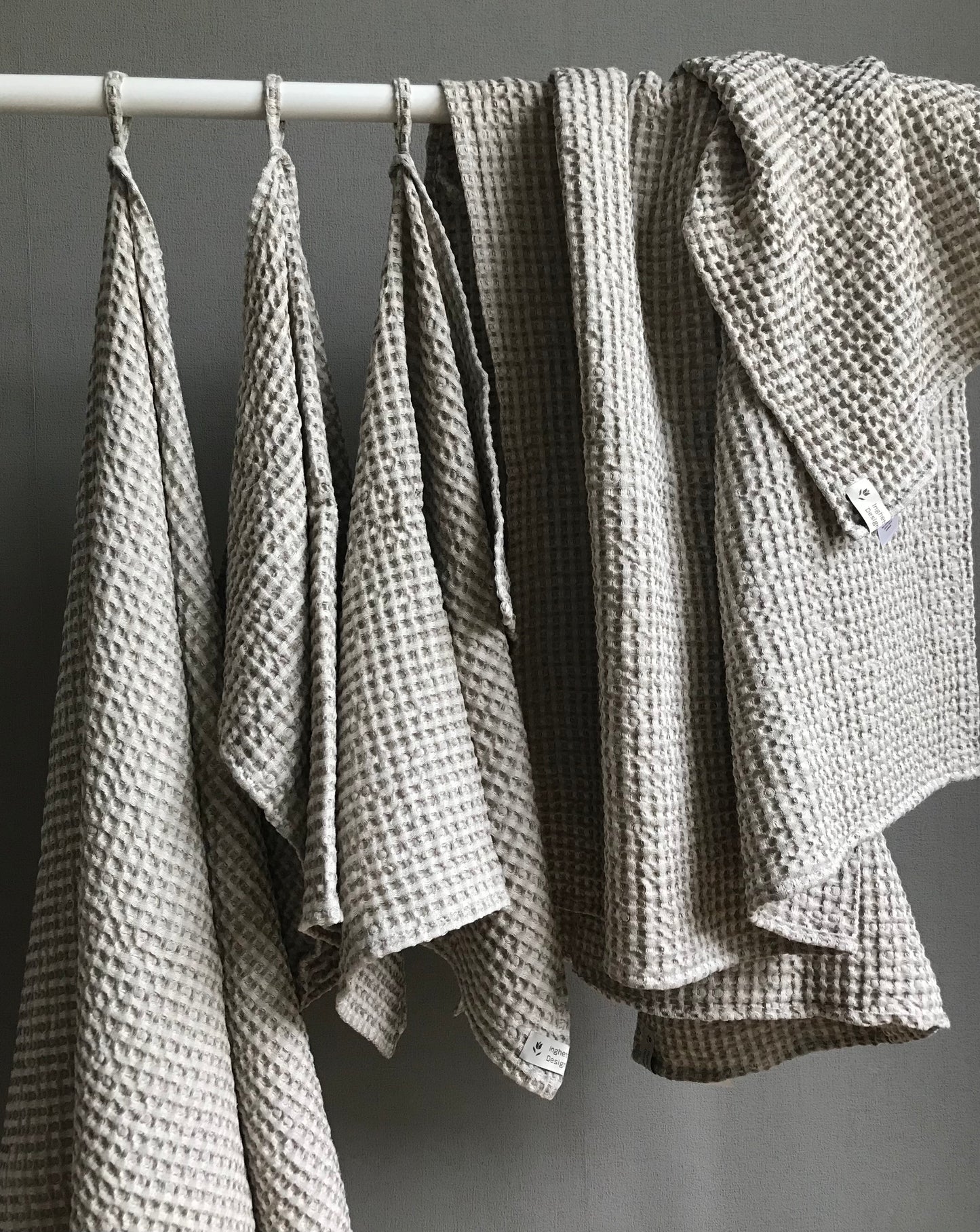 Waffle linen bathroom towel. Eco-friendly sustainable textile