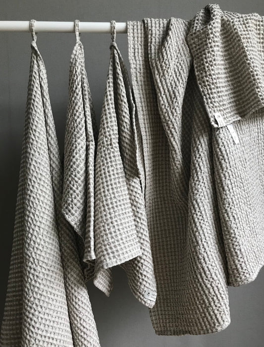 Waffle linen bathroom towel. Eco-friendly sustainable textile