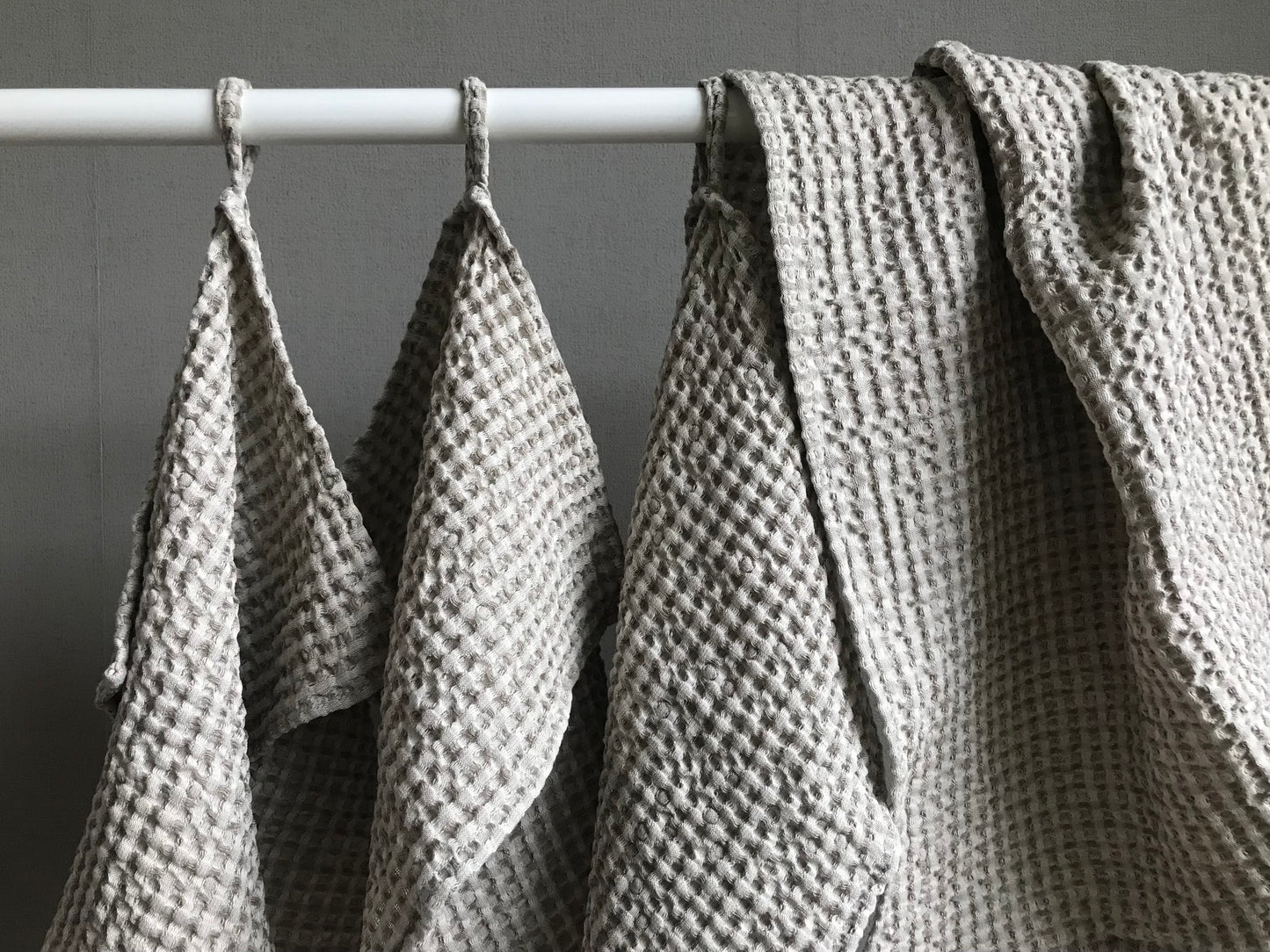 Waffle linen bathroom towel. Eco-friendly sustainable textile