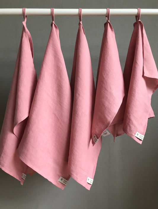 100% linen tea towel. Dish kitchen towel. Pink