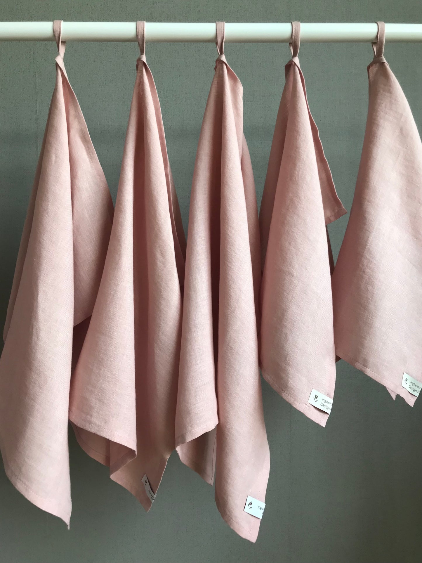100% linen tea towel. Dish kitchen towel. Fade Pink