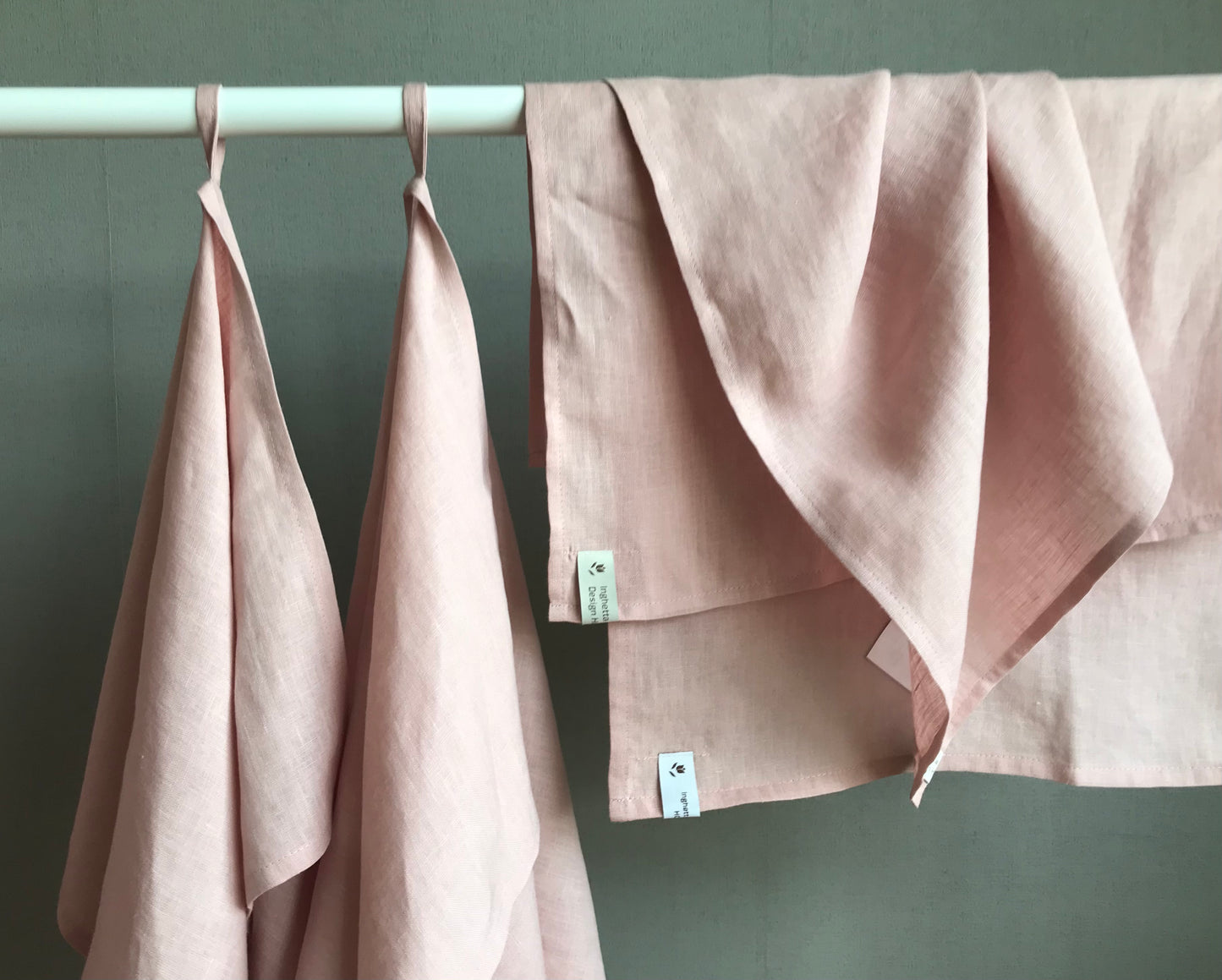 100% linen tea towel. Dish kitchen towel. Fade Pink