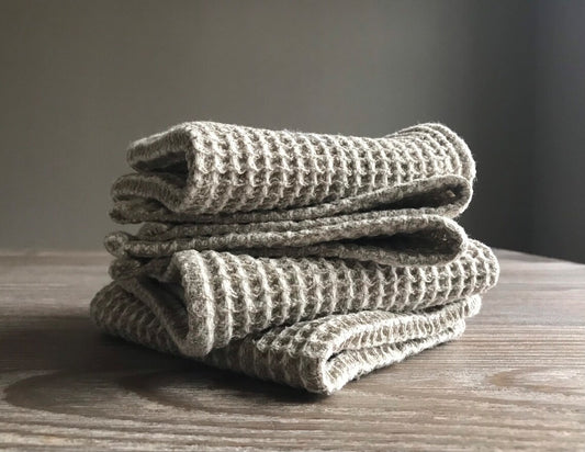 Kitchen linen dish cloth. Set of 4. Waffle natural linen